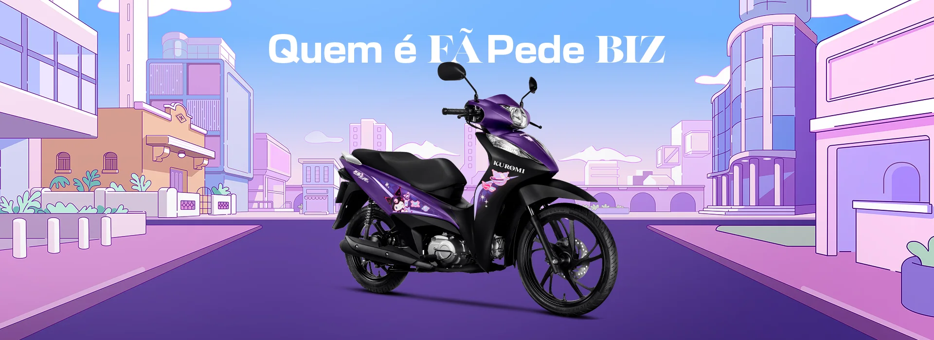 Honda Biz Kuromi em cenário urbano Moto Ideal
